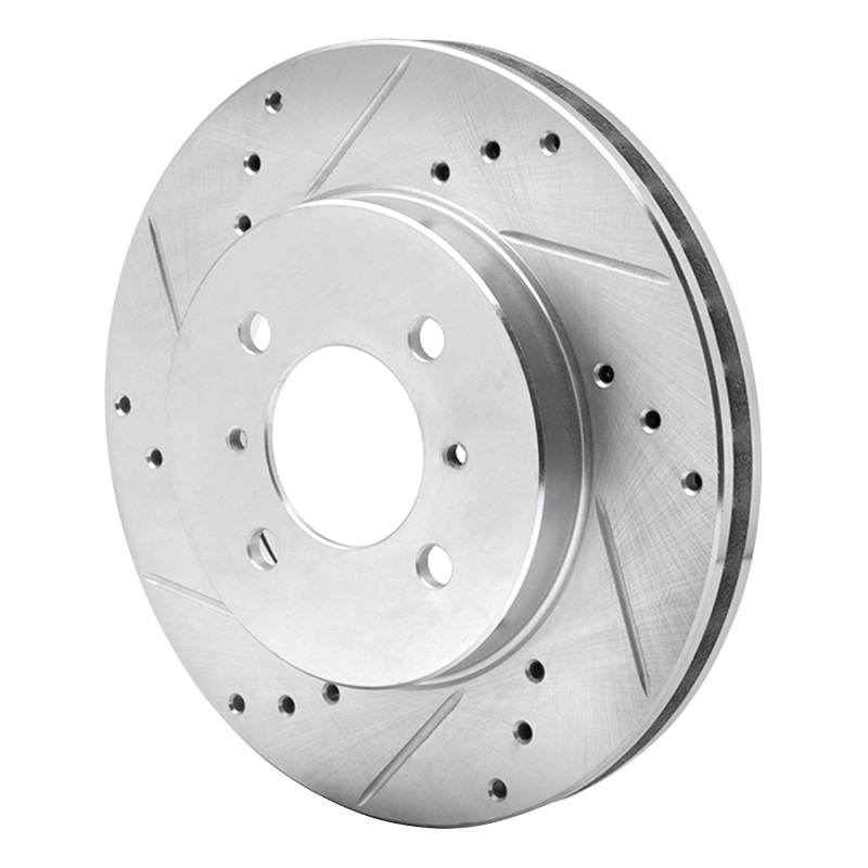 Mitsubishi Lancer Brake Rotor (1) - Front Left - R1 Concepts - Drilled & Slotted - Silver - `98-`07